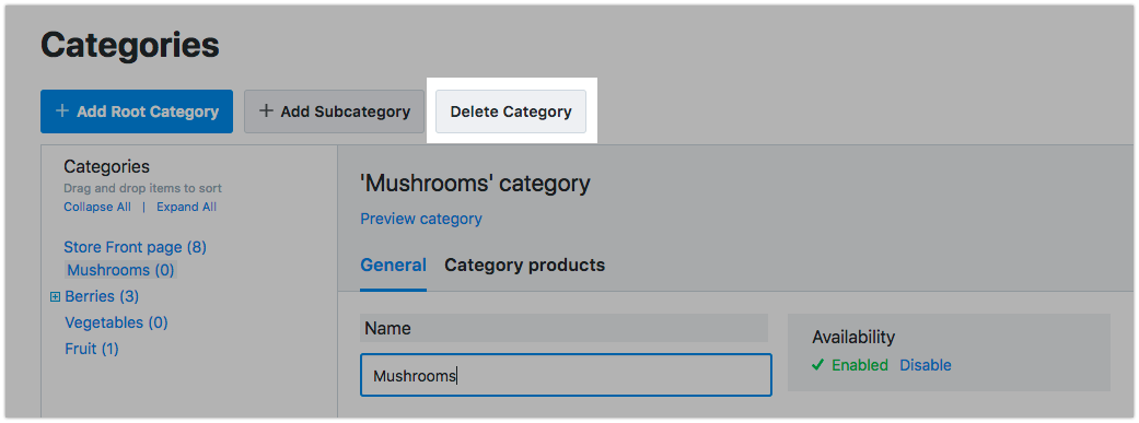 Delete category