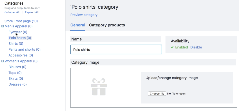 Drag and drop categories to sort
