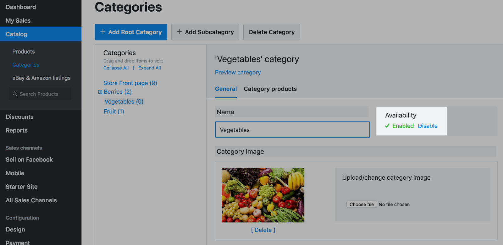 Disable a category