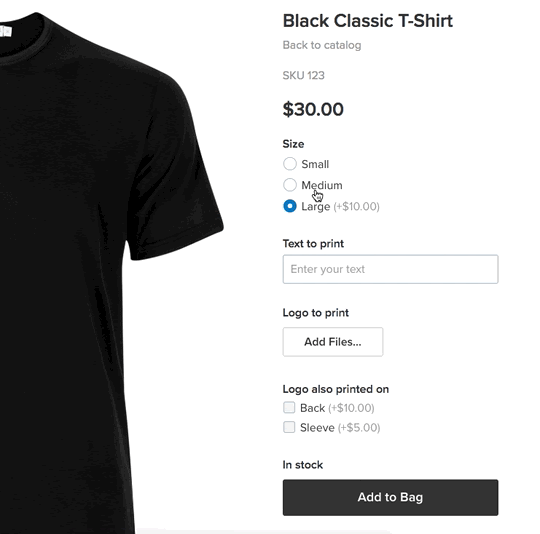 Options in a product page