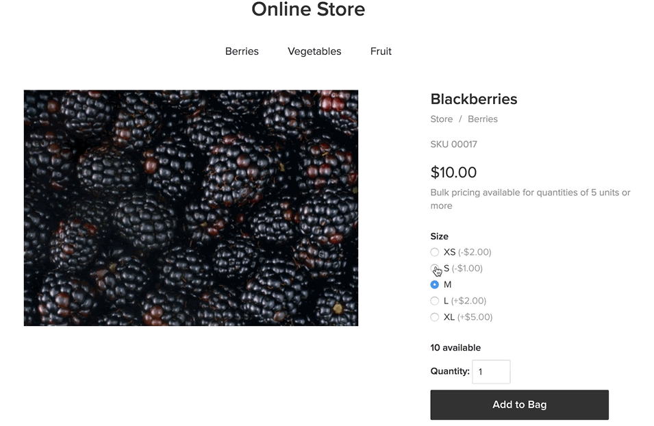 Price modifiers in product page