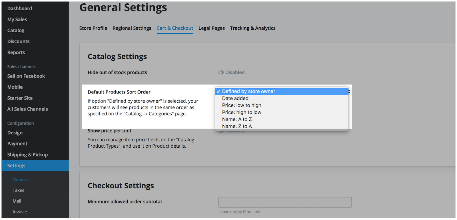 Default Products Sort Order