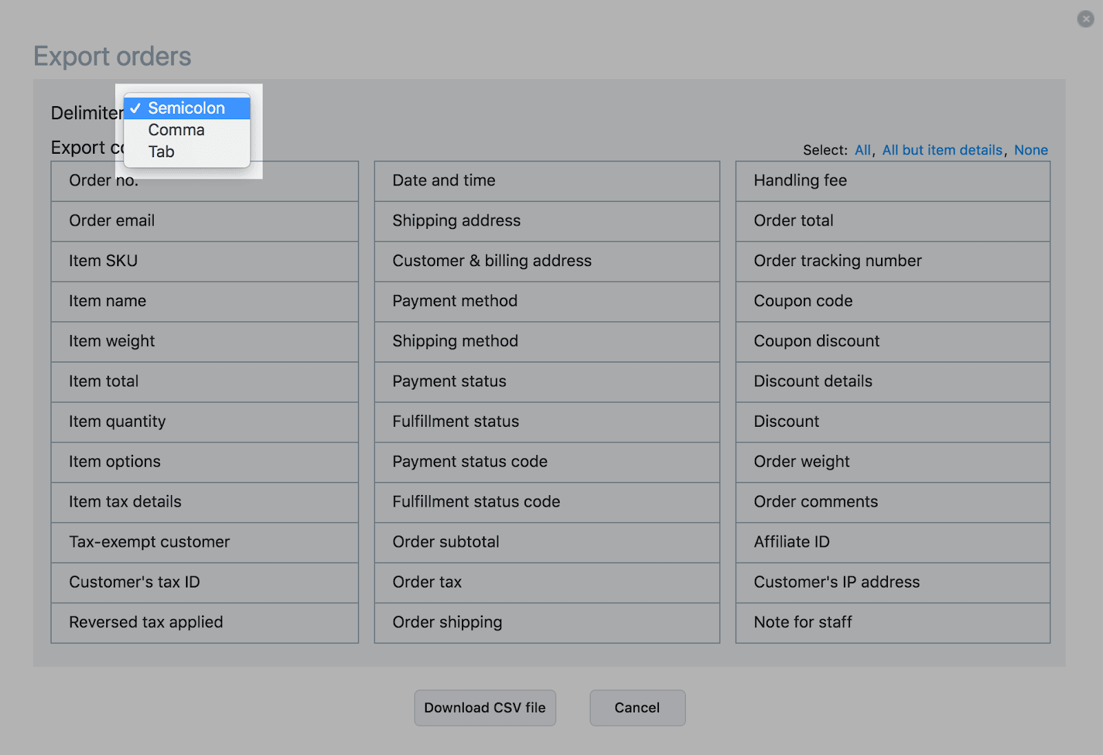 Select the delimiter for your CSV file