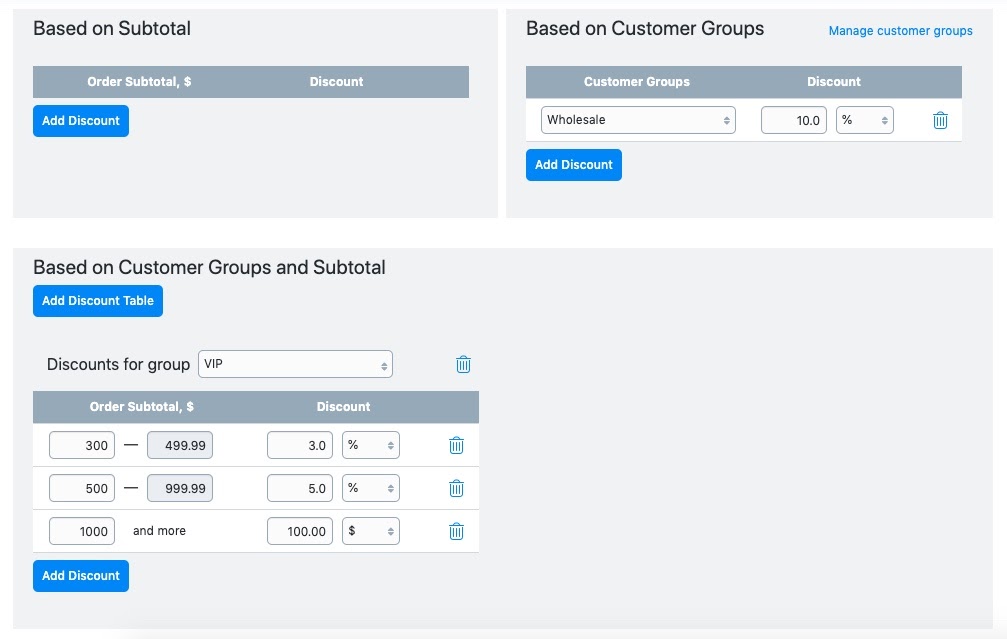 Set up discount for a customer group