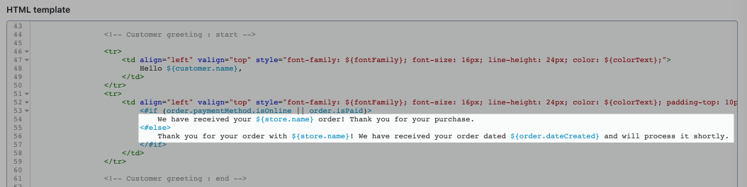 Order confirmation email template