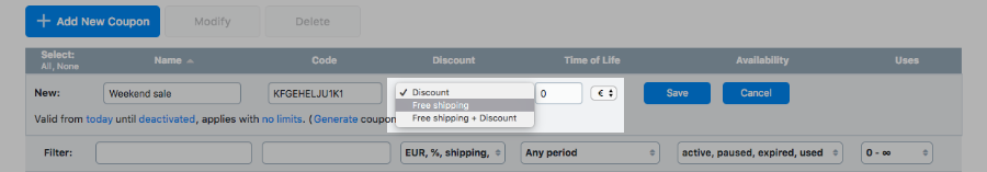 Set discount typeg