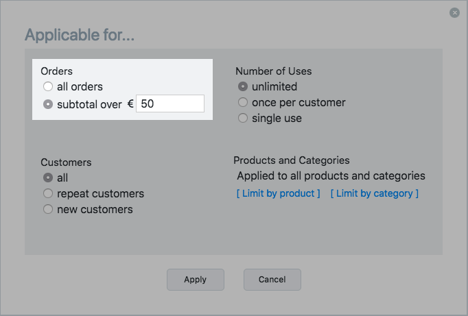Coupon restriction on orders