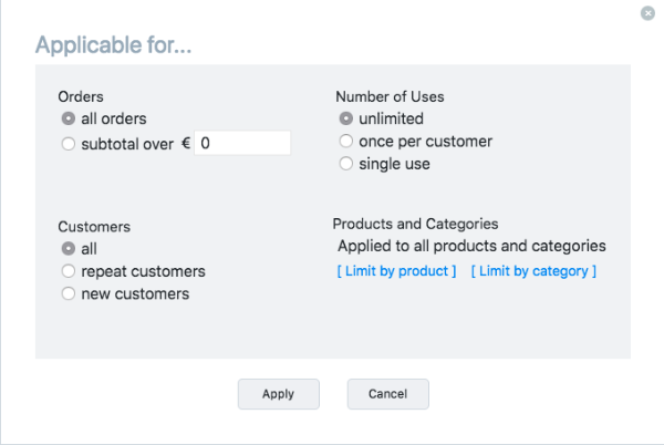 Coupon limits window