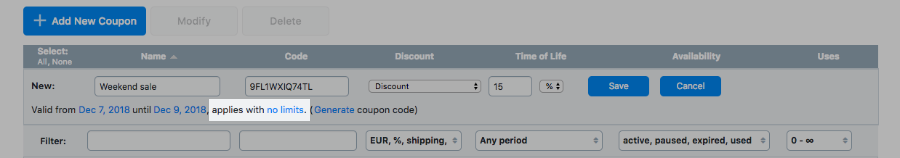 Set coupon limits