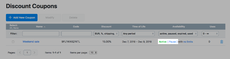 Set coupon